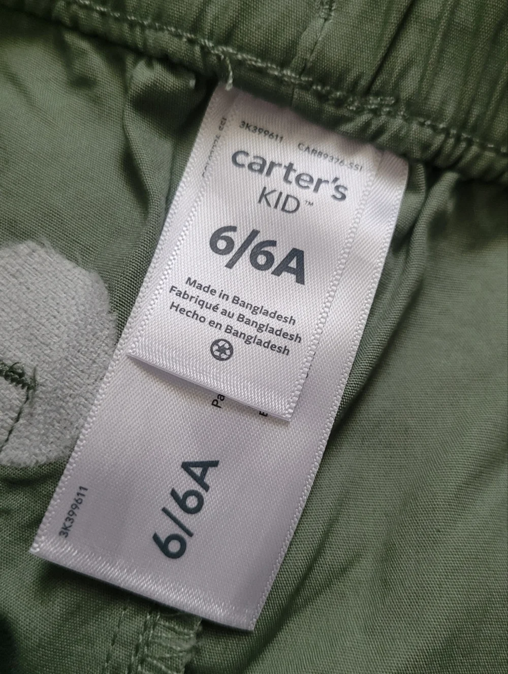 NWT Carter's Boys 6 Pull On Cotton Drawstring Shorts Dusty Green